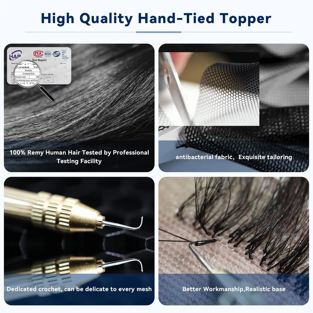 Ash Gray Brown Human Hair Topper — 100% Remy