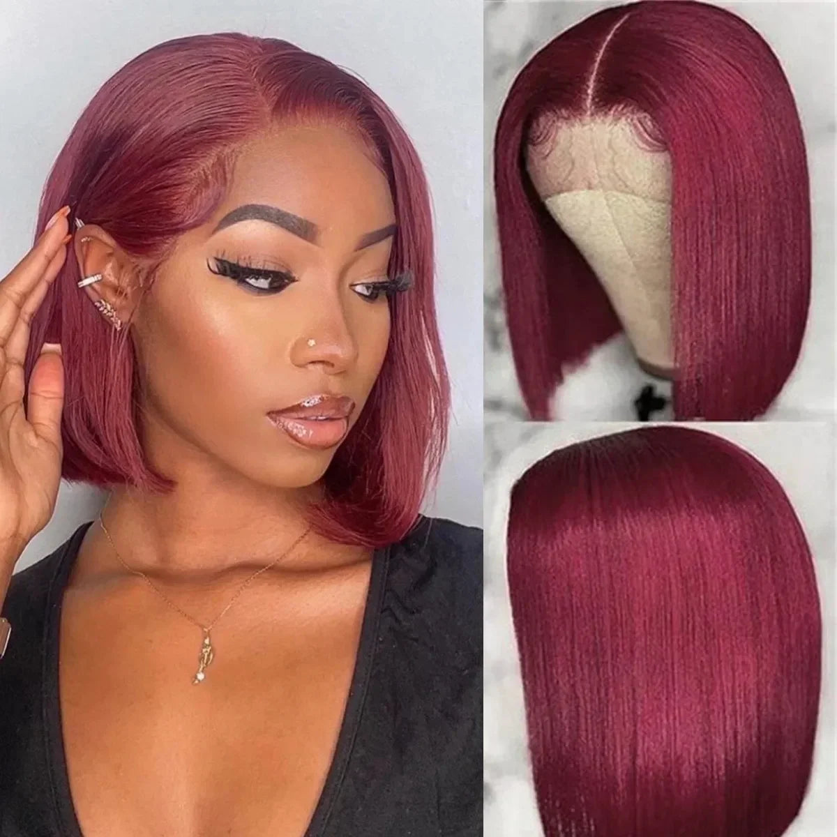 Burgundy Bob Lace Front Wig — 100% Remy Brazilian Hair