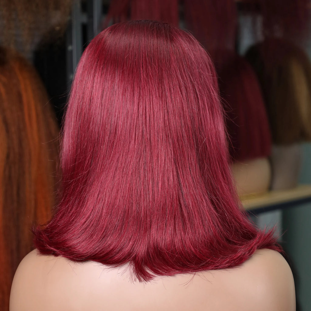 Burgundy Bob Lace Front Wig — 100% Remy Brazilian Hair
