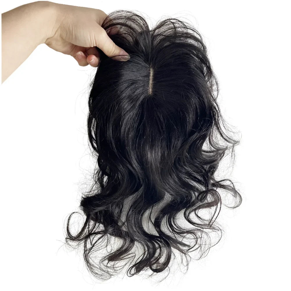 Natural Body Wavy Clip In Human Hair Topper