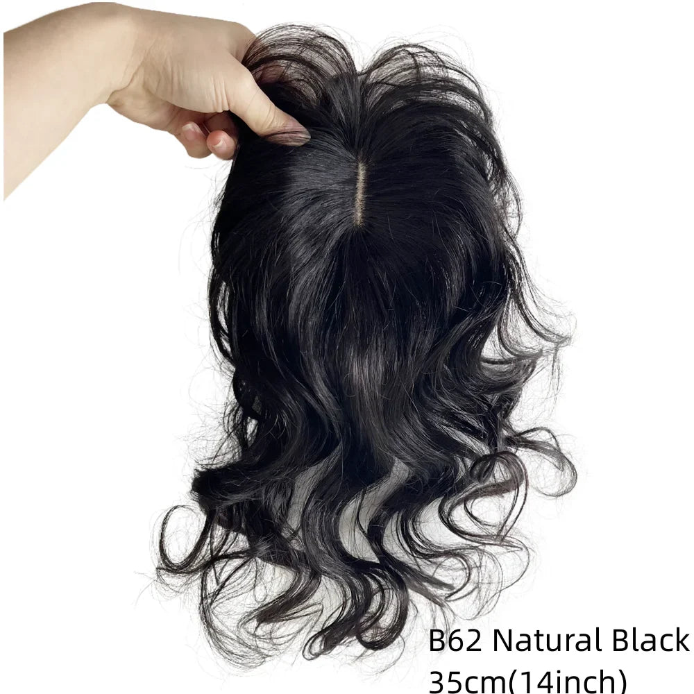 Natural Body Wavy Clip In Human Hair Topper