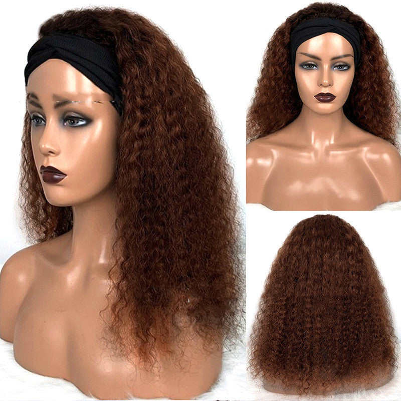 Natural Style Human Hair Jerry Curly Headband Wig