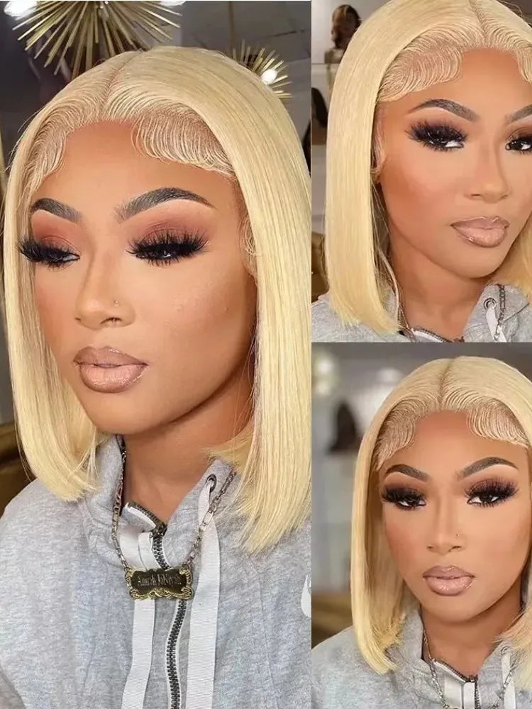 613 Blonde Bob Wig – Brazilian Remy Straight Hair | 13x4 & 13x6 HD Lace Frontal