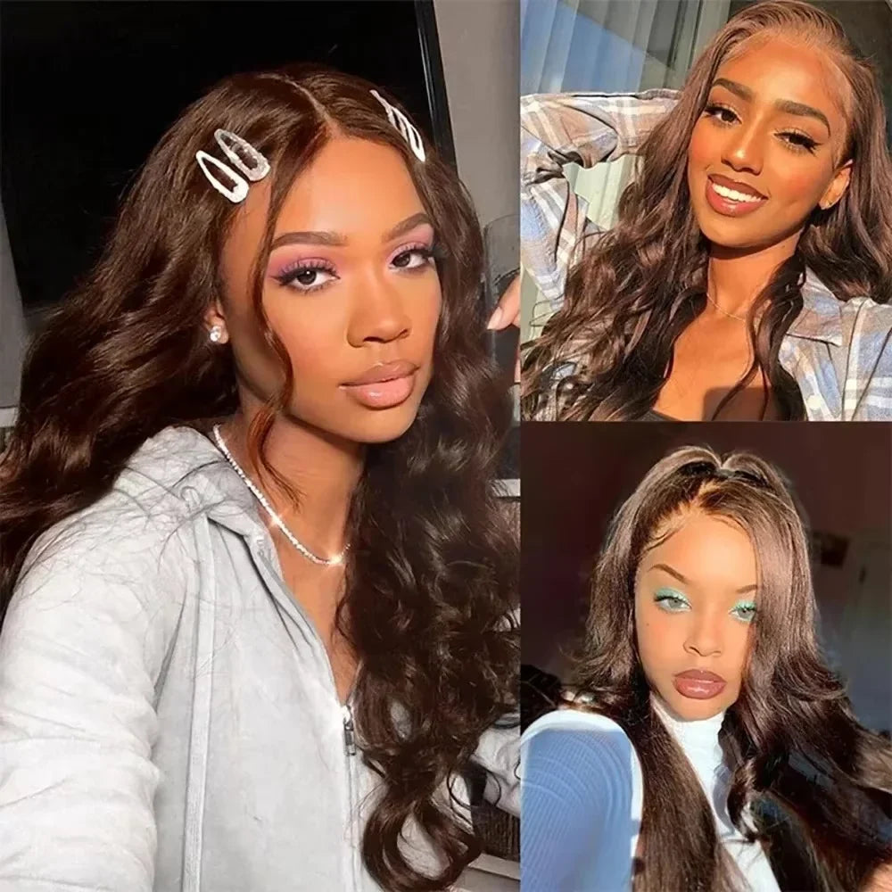 Chocolate Brown Body Wave Human Hair Wig – 13x4 & 13x6 HD Lace Frontal | Up to 46 Inches