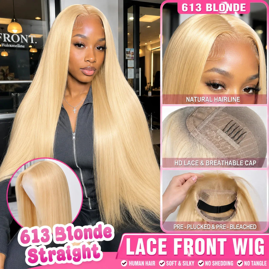 613 Blonde Straight Human Hair Wig – 13x4 & 13x6 HD Lace Frontal | Pre-Plucked