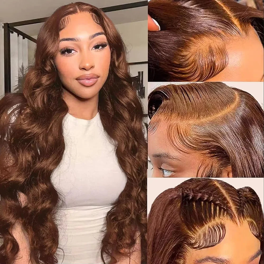 Chocolate Brown Body Wave Human Hair Wig – 13x4 & 13x6 HD Lace Frontal | Up to 46 Inches