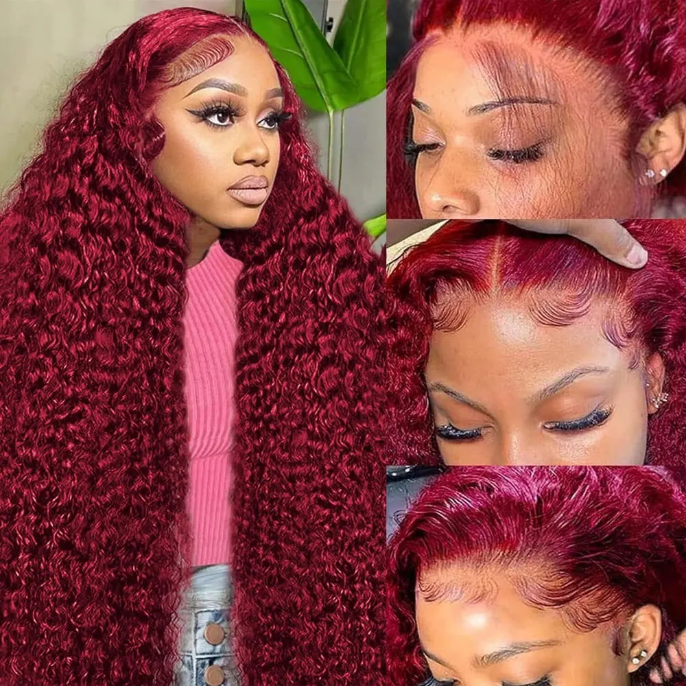 Burgundy 99J Deep Wave Human Hair Wig – 13x4 HD Lace Frontal | 200% & 250% Density