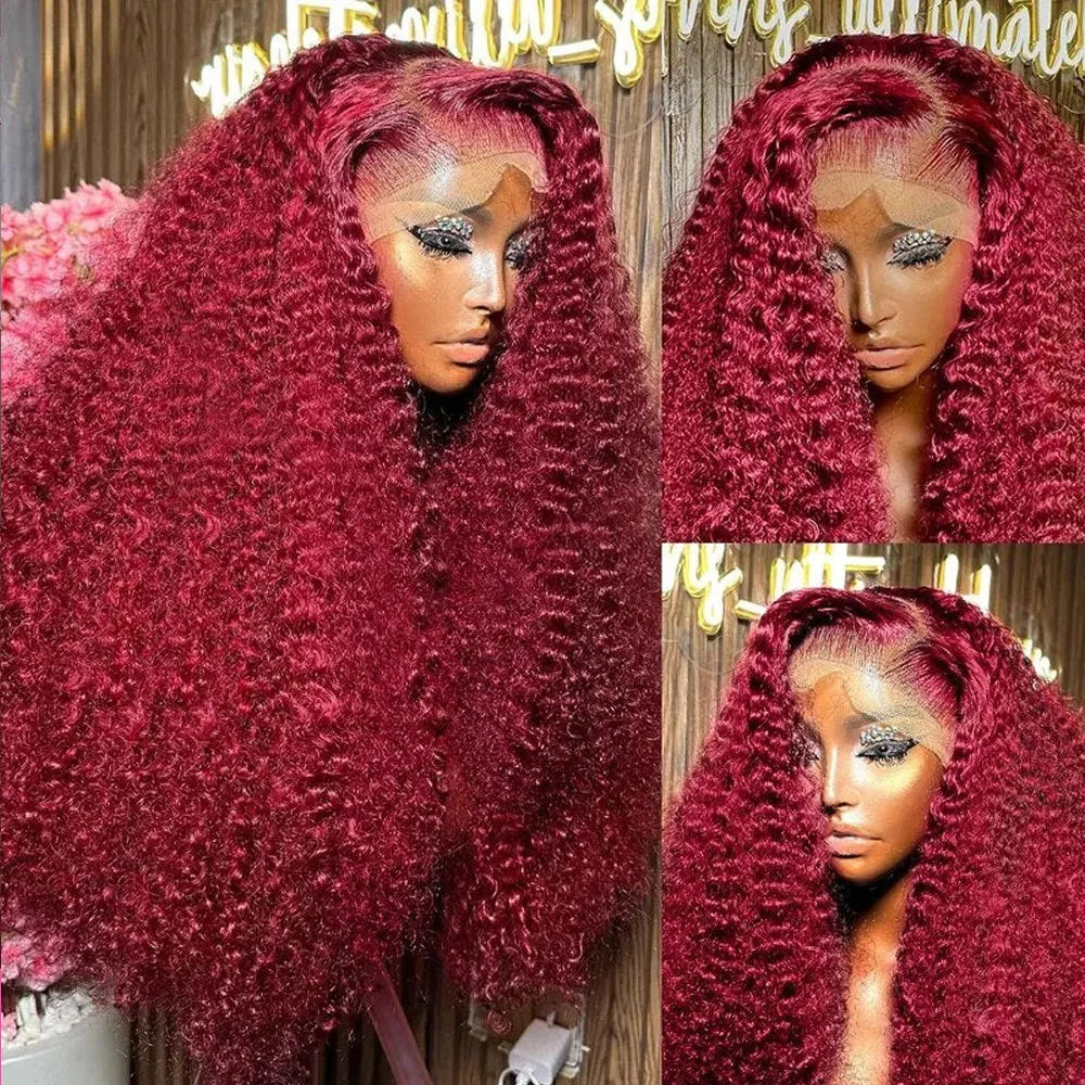 Burgundy 99J Deep Wave Human Hair Wig – 13x4 HD Lace Frontal | 200% & 250% Density
