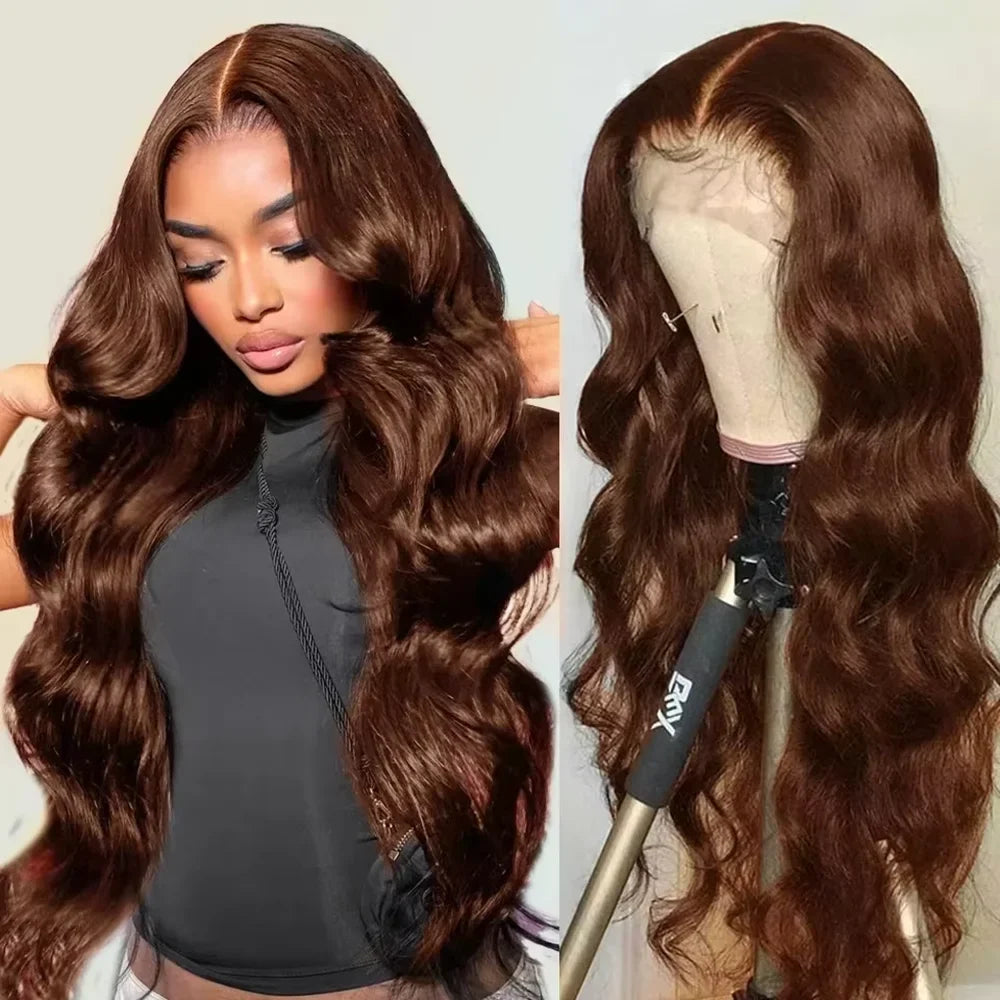Chocolate Brown Body Wave Human Hair Wig – 13x4 & 13x6 HD Lace Frontal | Up to 46 Inches
