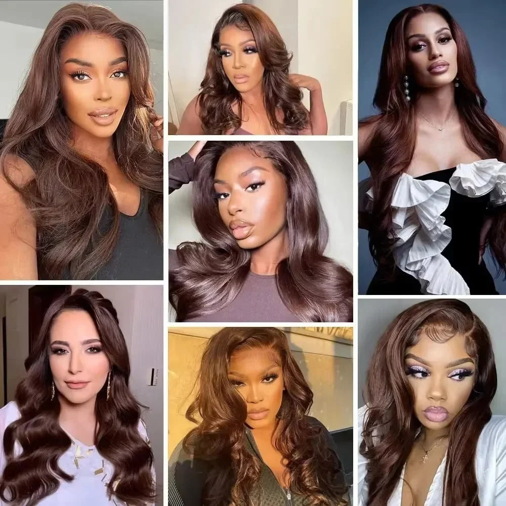 Chocolate Brown Body Wave Human Hair Wig – 13x4 & 13x6 HD Lace Frontal | Up to 46 Inches