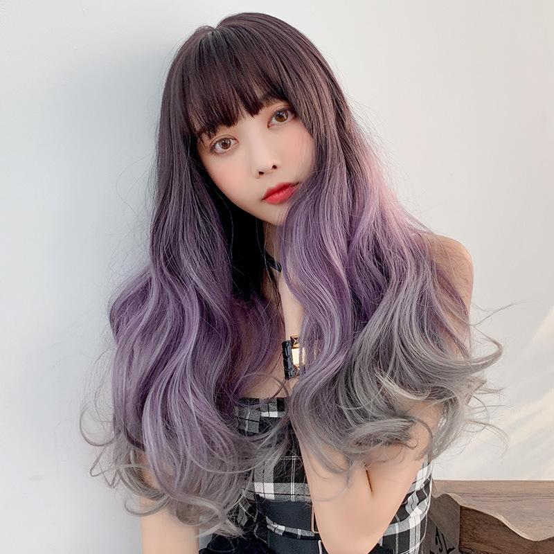 65cm Gradient Big Wave Curly Wig with Full Bangs