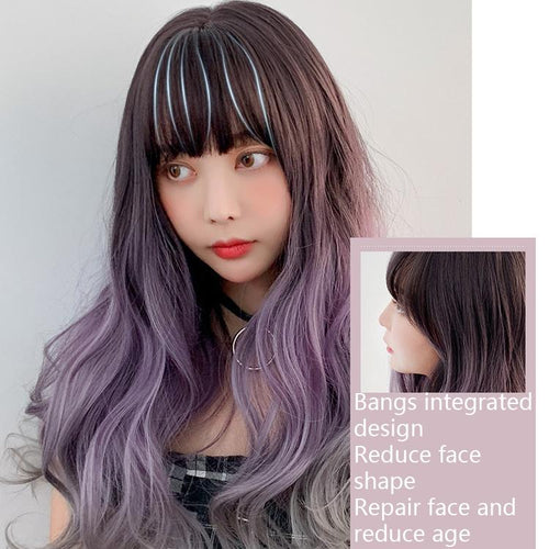 65cm Gradient Big Wave Curly Wig with Full Bangs