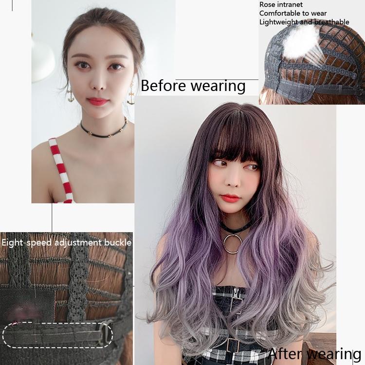 65cm Gradient Big Wave Curly Wig with Full Bangs