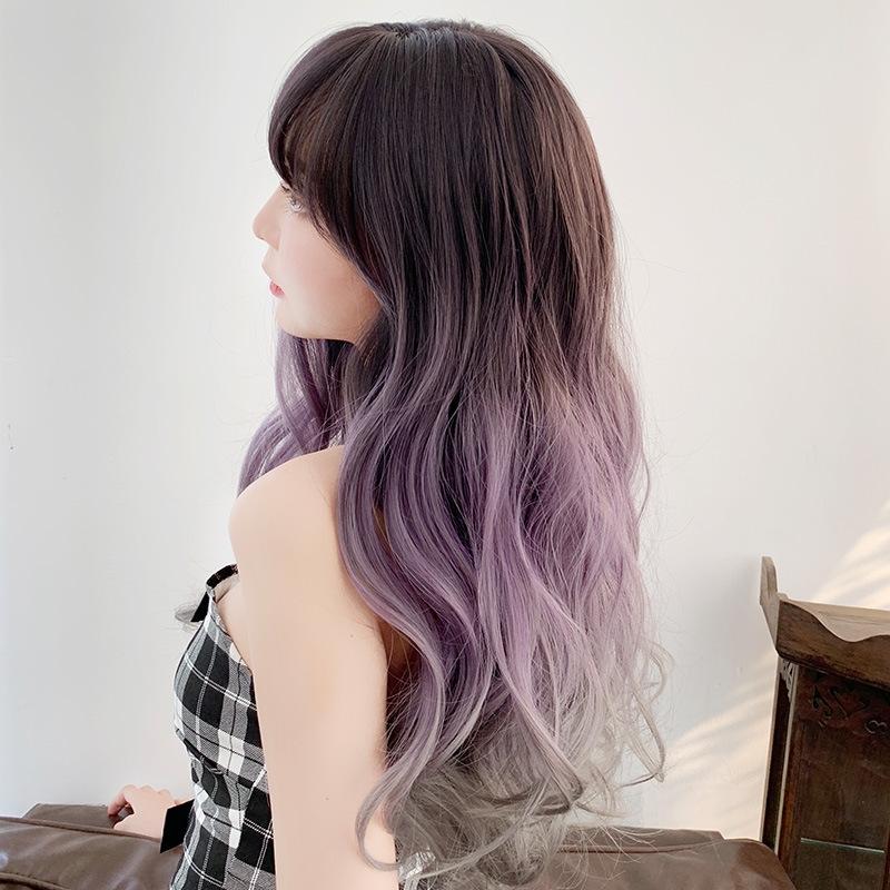 65cm Gradient Big Wave Curly Wig with Full Bangs