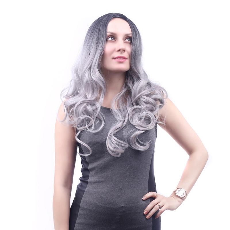 Medium Curly Wig with Bangs - Gray