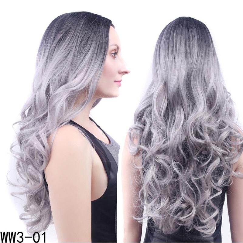 Medium Curly Wig with Bangs - Gray